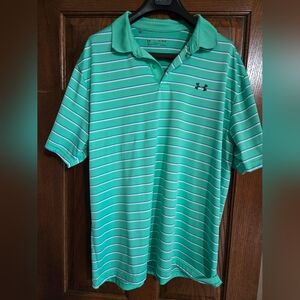 Under Armour Men's Green Striped Heat Gear Polo Shirt Size XL